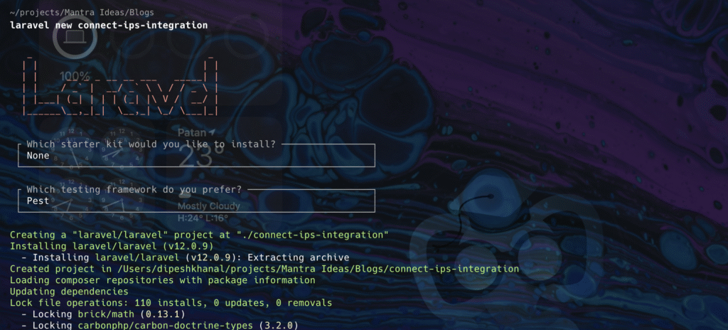 creating laravel project using laravel new command