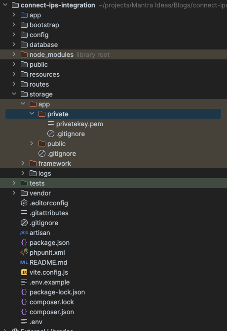 laravel project directory where private key is stored