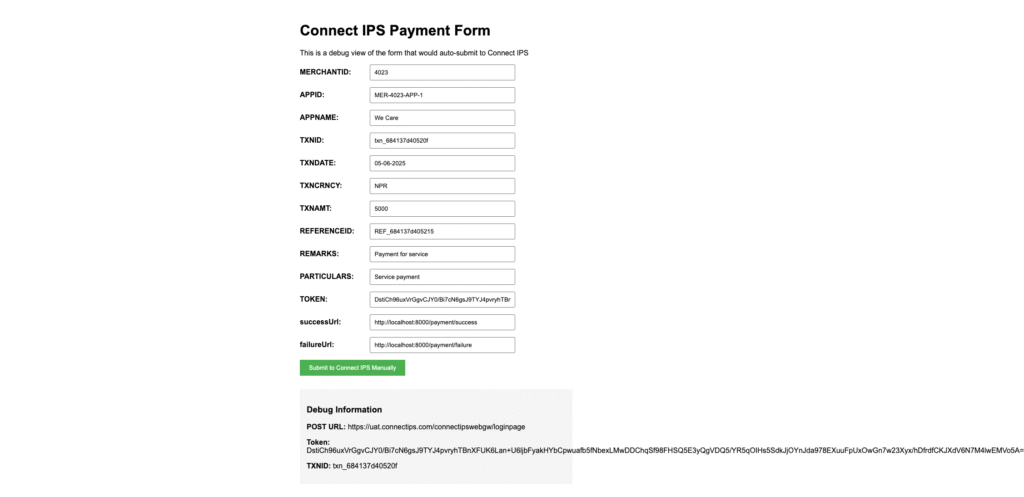 payment form for ConnectIPS integration